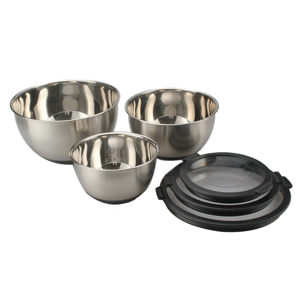Stainless Steel Mixing Bowls With Plastic Clear Lids Set — 7