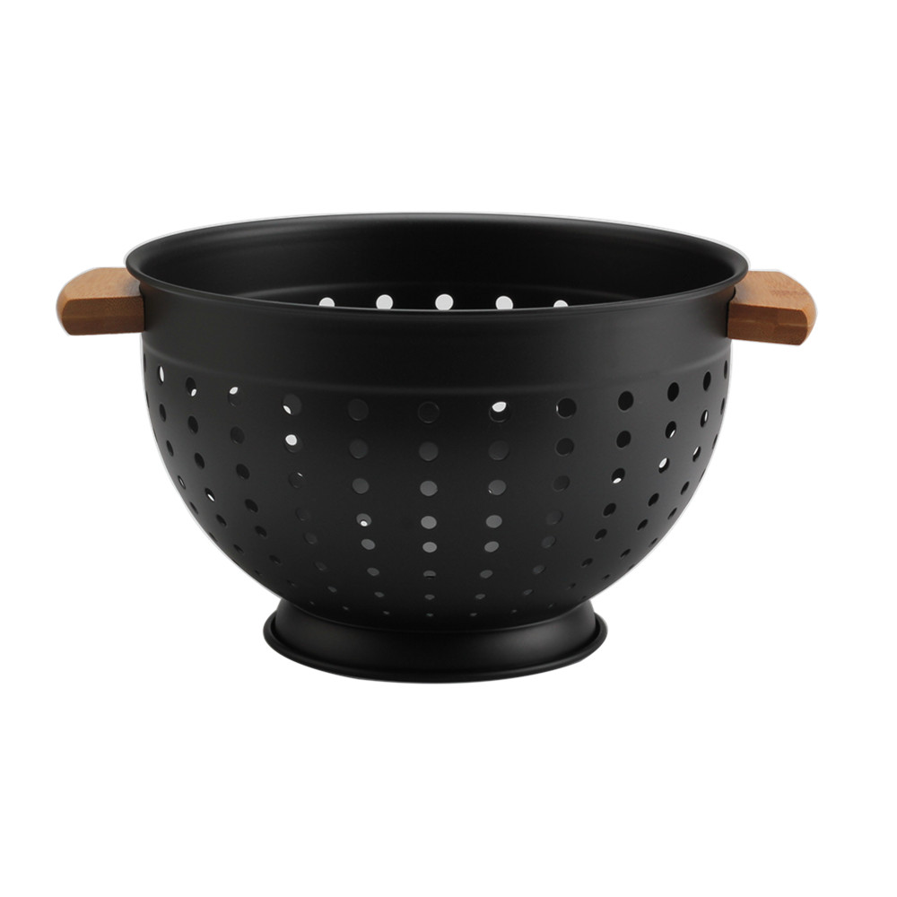 Metal Colander With Wood Handle, Black Deep Metal Strainers Colander — 7