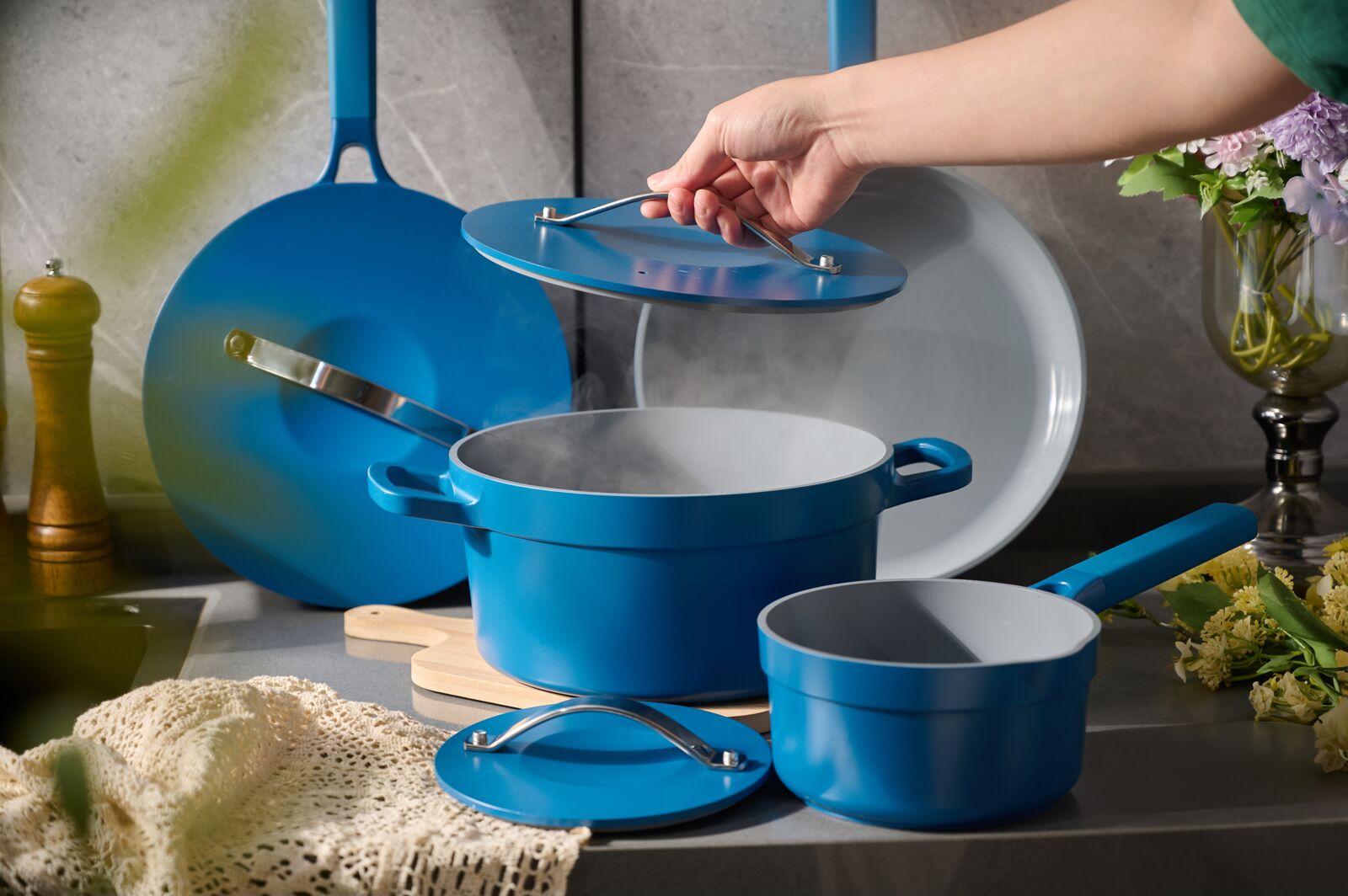 Pots And Pans Set, Aluminum Cookware Set, Fry Pan, Aluminium Lid — 7