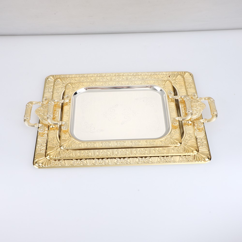 Rectangular Iron Gold Plated Serving Tray — product information