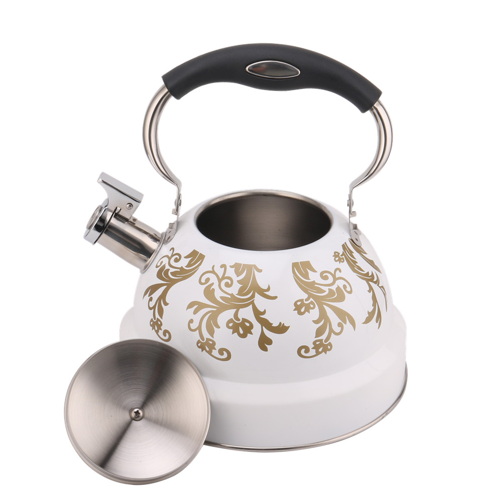 White Color Stainless Steel Whistling Tea Kettle With Silicone Handle — 6
