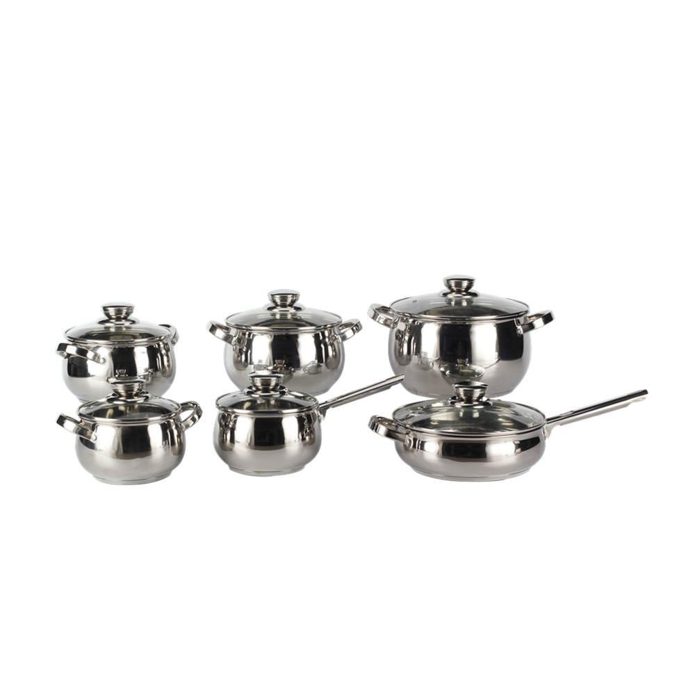 12pcs Stainless Steel Cookware Set With Glass Lid
