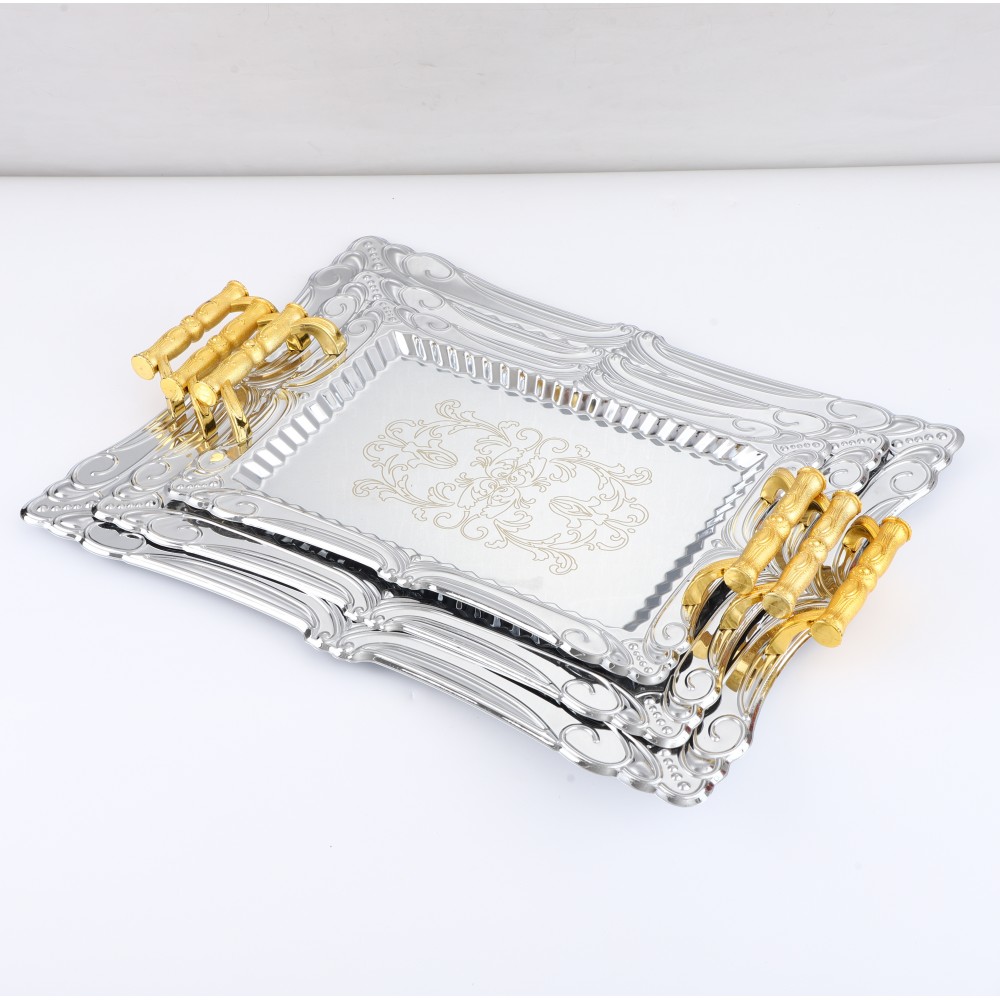 Lace Rectangular Iron Tray in Chrome — 5