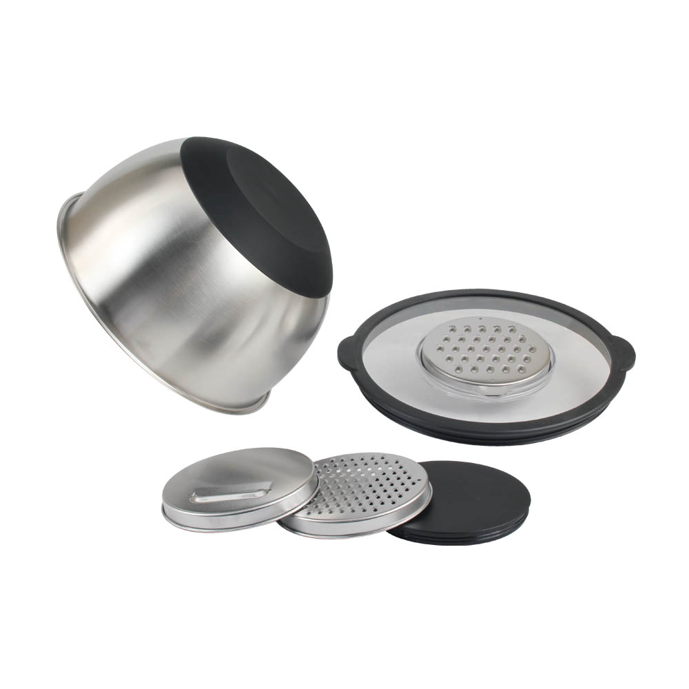 5qt Stainless Steel Mixing Bowls With Clear Lids & Grater Set — 4