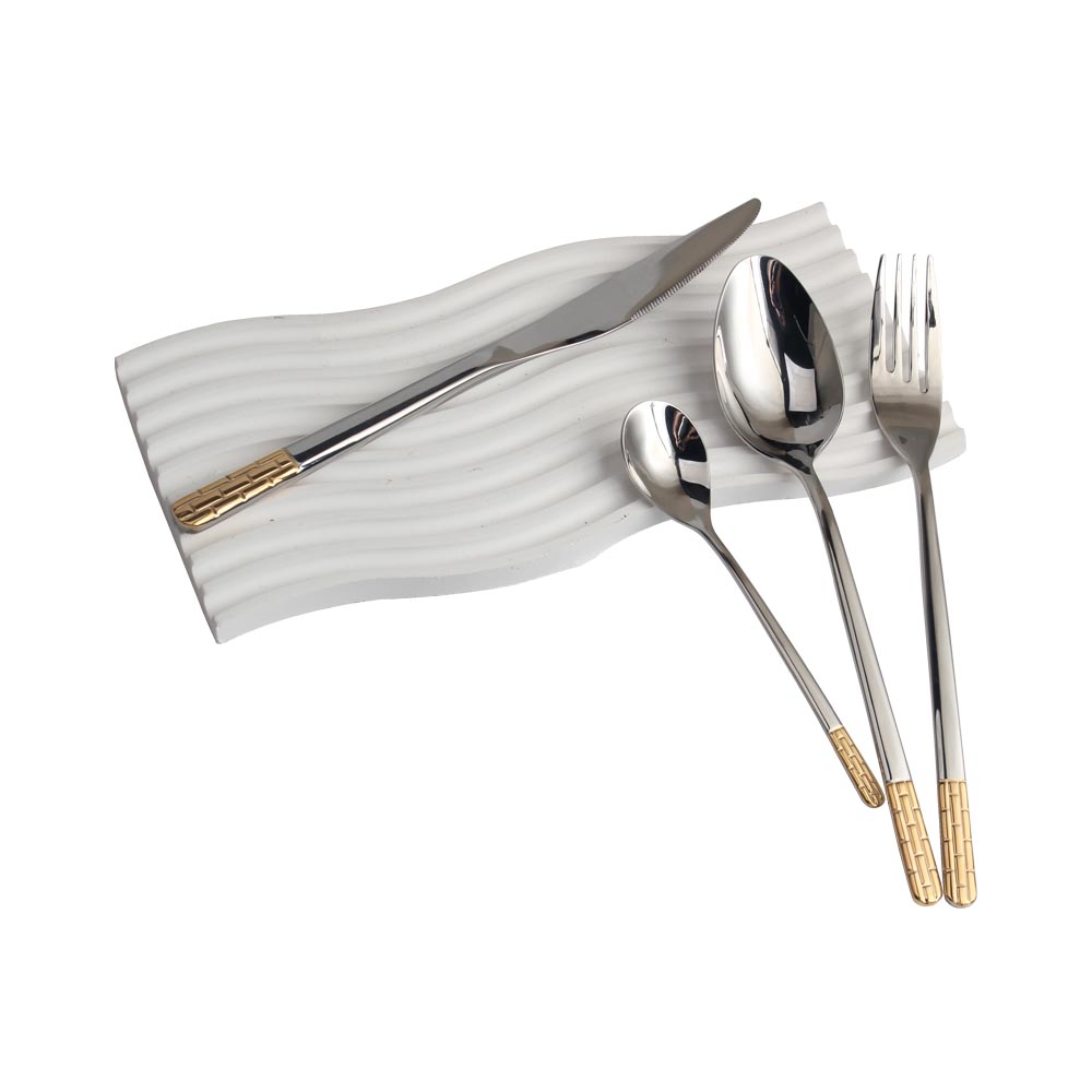 Mirror Polished,Dishwasher Safe Gold Accent 4-pcs Set Stainless Steel Flatware set — 8