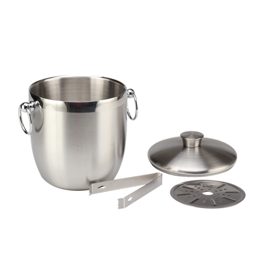 3L Ice Cube Container, Double Wall, Stainless Steel Ice Bucket With Lid — 3