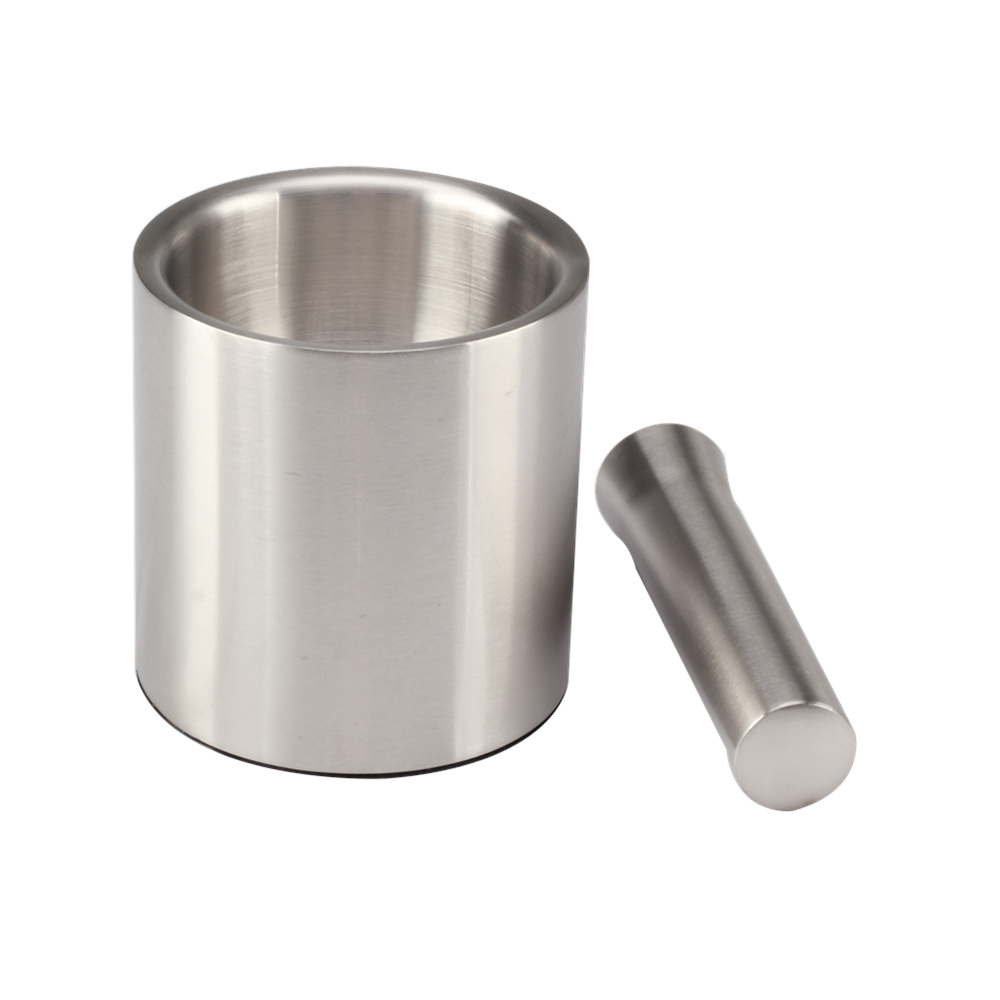 Mortar and Pestle Sets Brushed Stainless Steel Spice Grinder Pill Crusher — 3