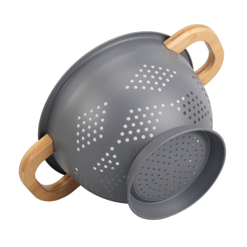 Metal Colander With Wood Handle, Set Of 3 With Bamboo Handles — 5