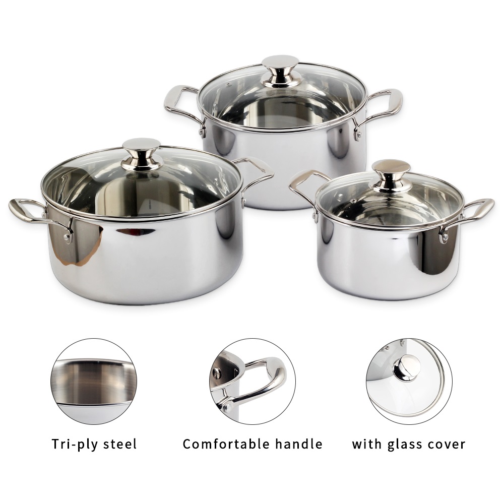 Tri-Ply Stainless Steel Induction Stock Pot Set With Lid — product information