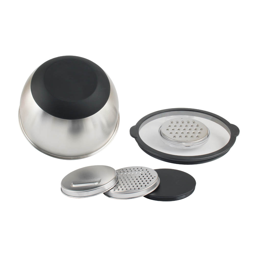 3 Size Stainless Steel Mixing Bowls With Clear Lids & 3pcs Grater Set — 9