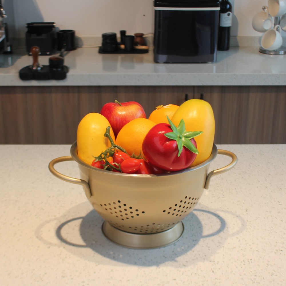 Gold Color Metal Strainer With Handles for Pasta, Spaghetti, Vegetables — product information