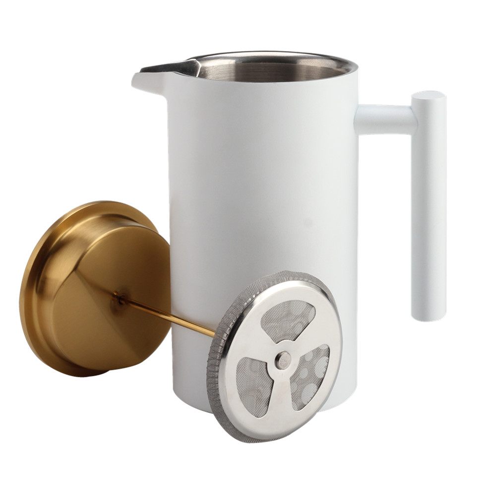 White Stainless Steel French Press Coffee Maker — 5