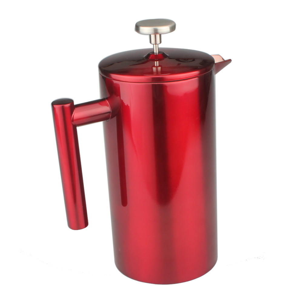 Red Stainless Steel French Press Coffee Maker — 3