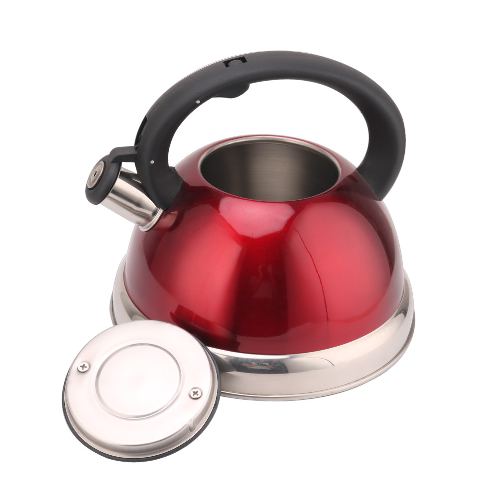Red Coffee And Tea Sets-Stainless Steel Whistling Tea Kettle With Silicone Handle — 6