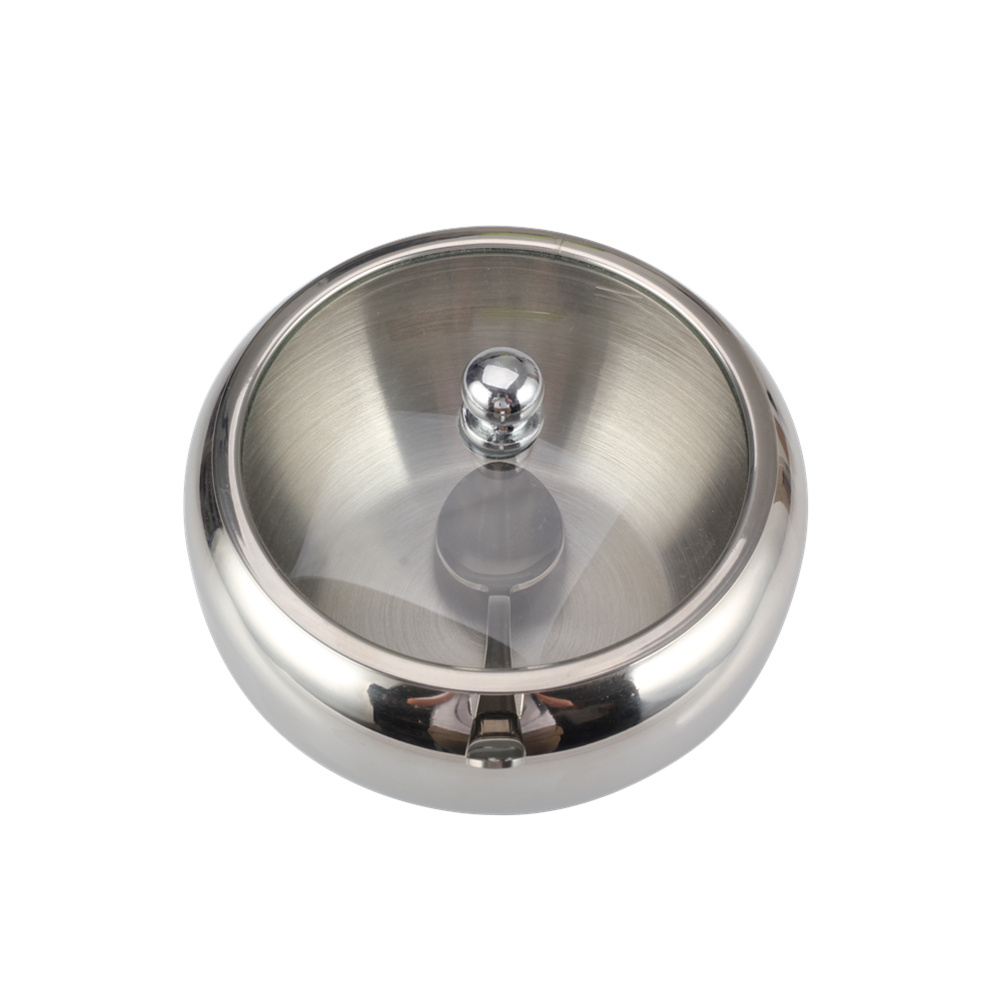 Stainless Steel Sugar Bowl, Sugar Container With Transparent Glass Lid And Spoon — product information