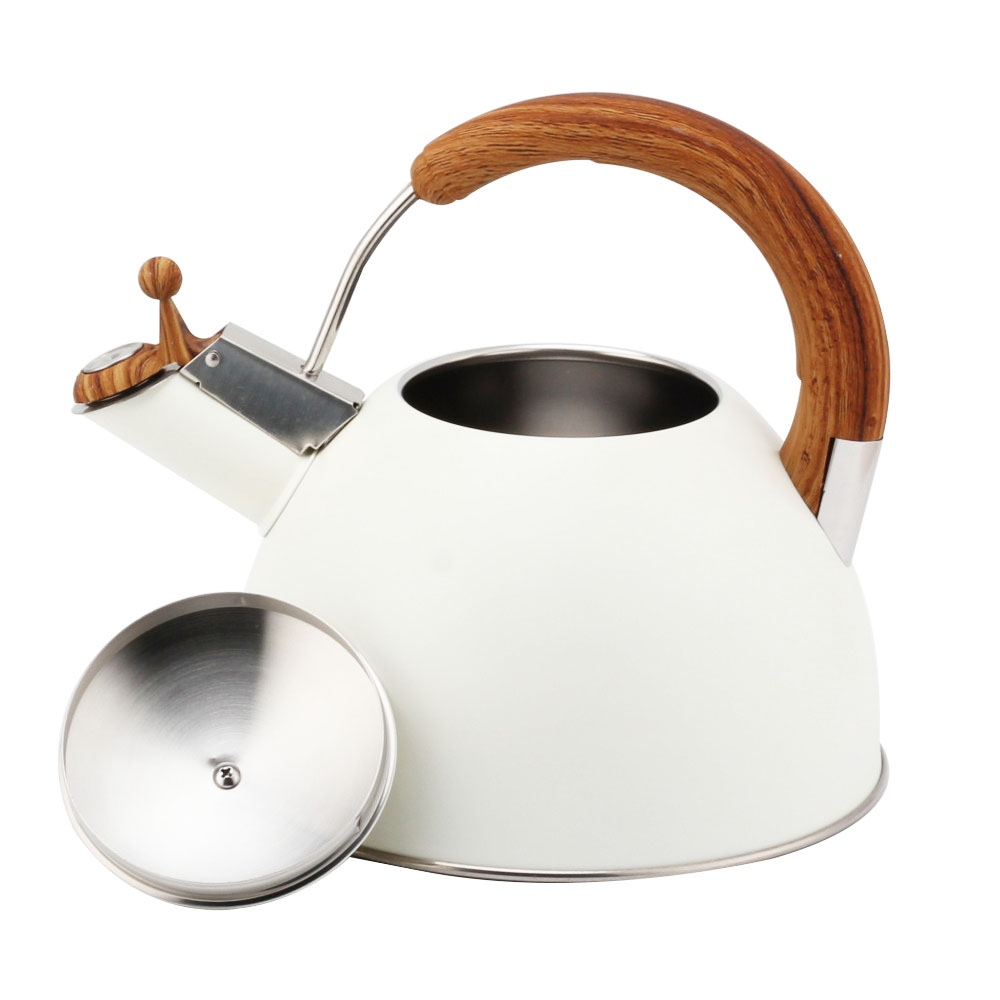 Modern S/S Whistling Kettle for Kitchen White With Wooden Handle — product information