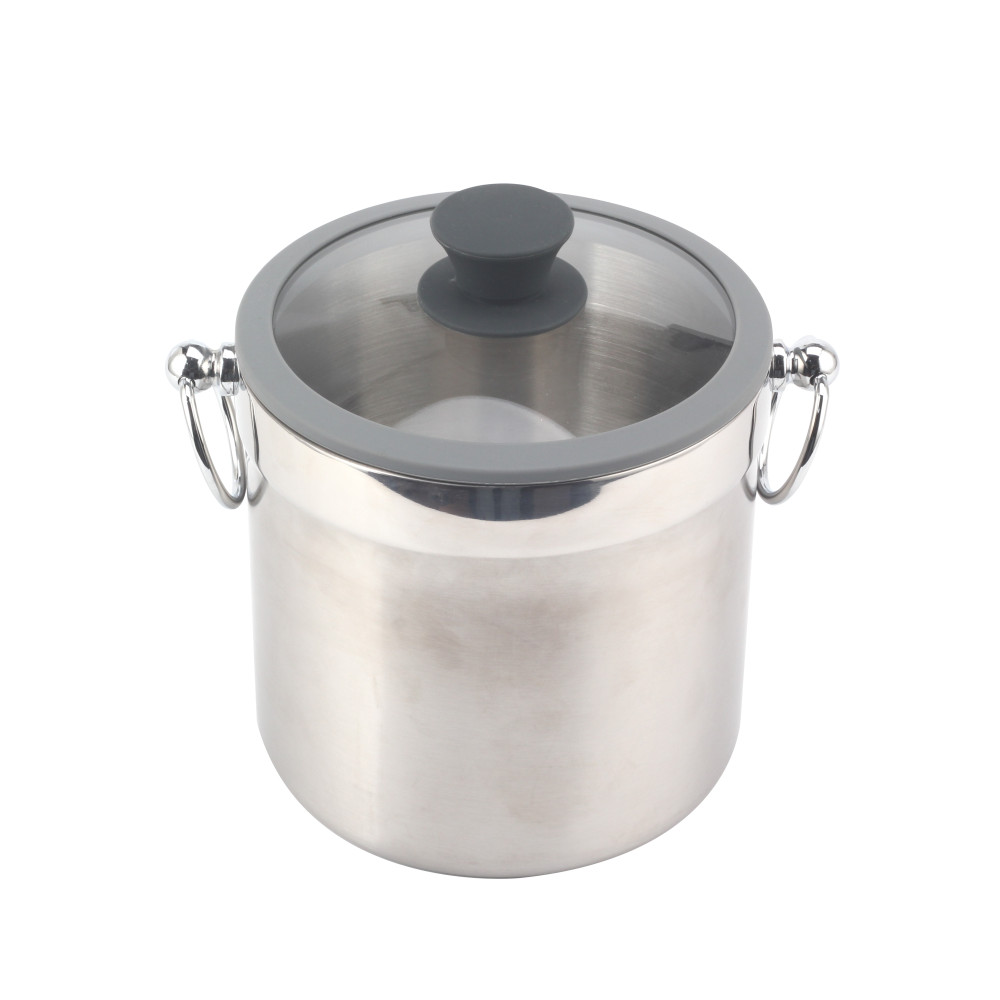 Ice Bucket 3.0l Stainless Steel Double Wall Insulating, Ice Bucket With Tempered Glass Lid — 2