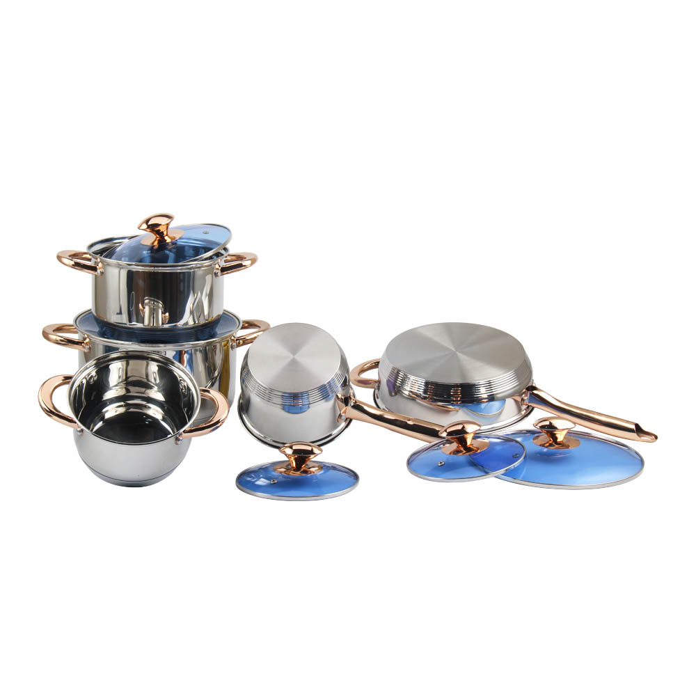 Stainless Steel Nonstick Cookware Set With Blue Glass Lid — product information