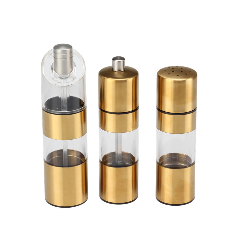 3 Pieces Salt And Pepper Mill, Manual Salt And Pepper Mill in Glass And Stainless Steel — product information