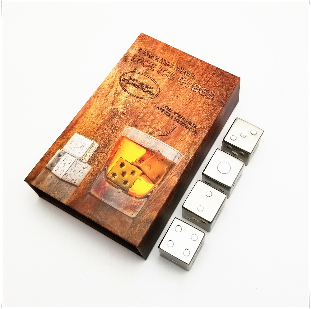 Dice Square Shape Whiskey Stone, Stainless Steel Ice Cubes, Gifts for Men, Whiskey Stones Set — 3