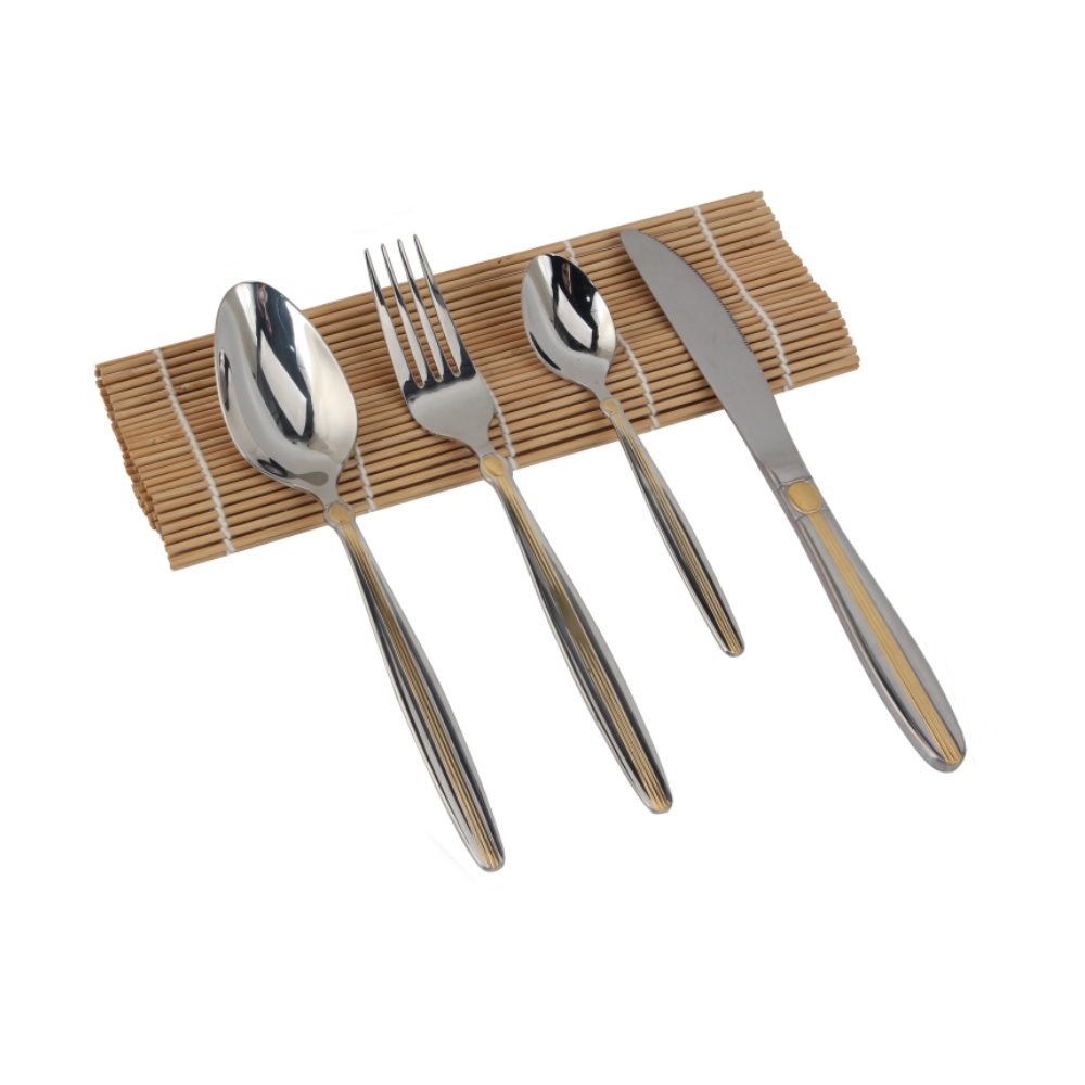 4-pcs Set Stainless Steel  Mirror Polished Flatware set Dishwasher Safe (65, Gold Accent) — 5