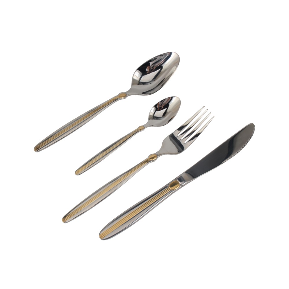 4-pcs Set Stainless Steel  Mirror Polished Flatware set Dishwasher Safe (65, Gold Accent) — 9