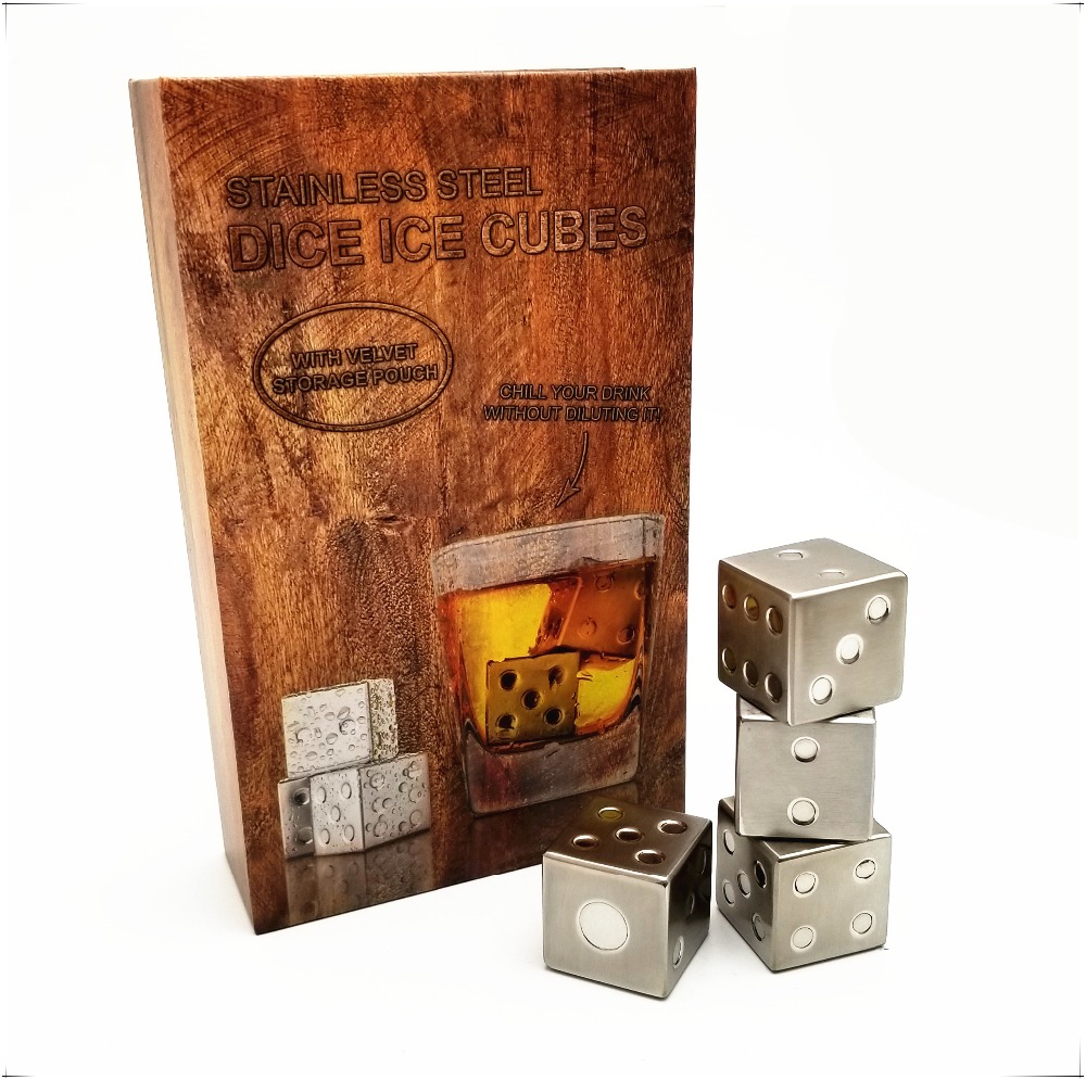 Dice Square Shape Whiskey Stone, Stainless Steel Ice Cubes, Gifts for Men, Whiskey Stones Set — 4