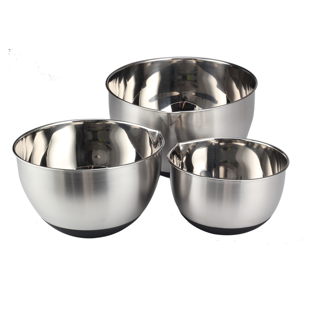 Set Of 3 Stainless Steel Mixing Bowls, Non Slip Silicone Base Bowls — product information