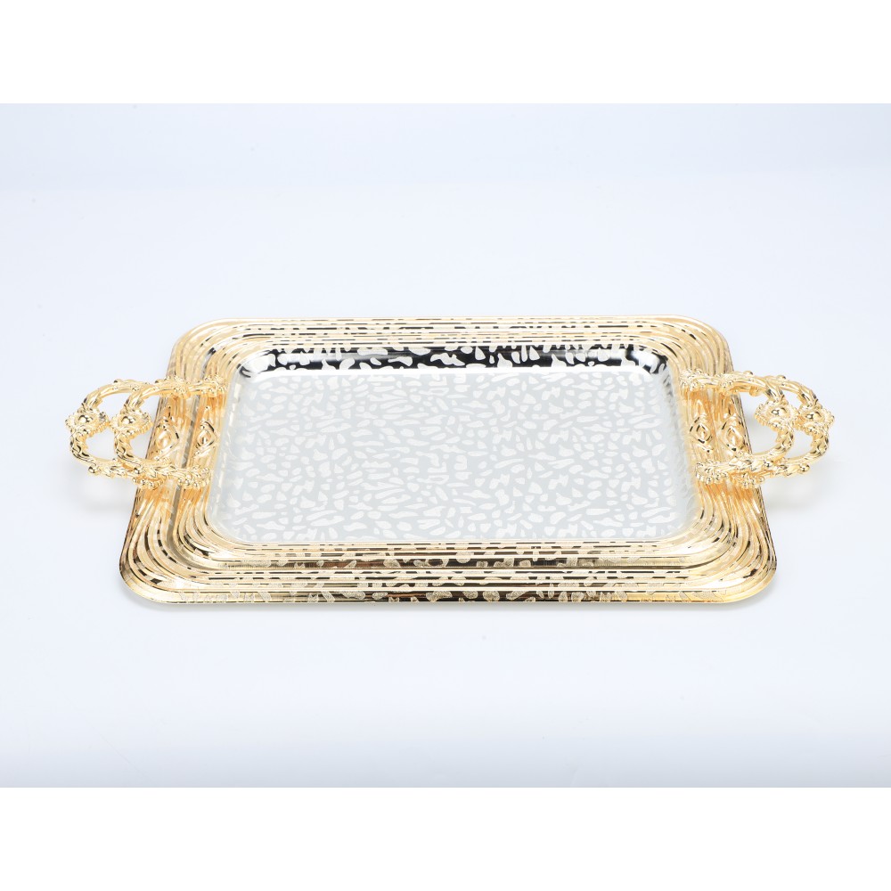 Gold Iron Coffee Tea Serving Tray Decorative — 2