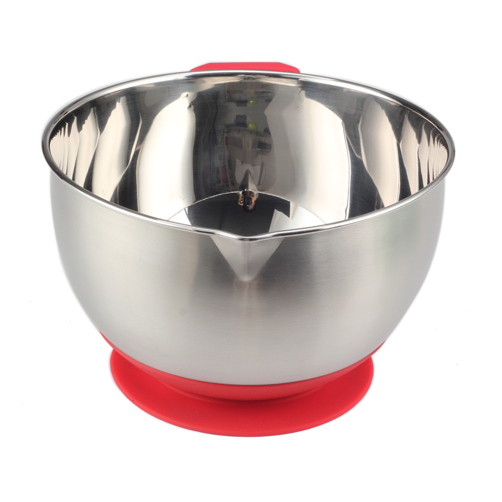 Stainless Steel Mixing Bowl With Suction Cup Silicone Bottom & Long Handle — product information