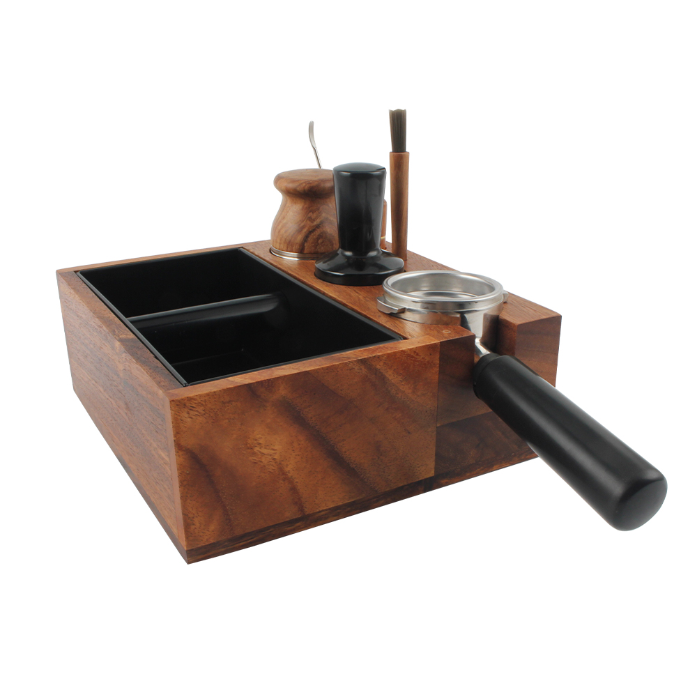Large Espresso Knock Box And Tamping Station, Solid Wood Espresso Accessories Organizer Box — 6