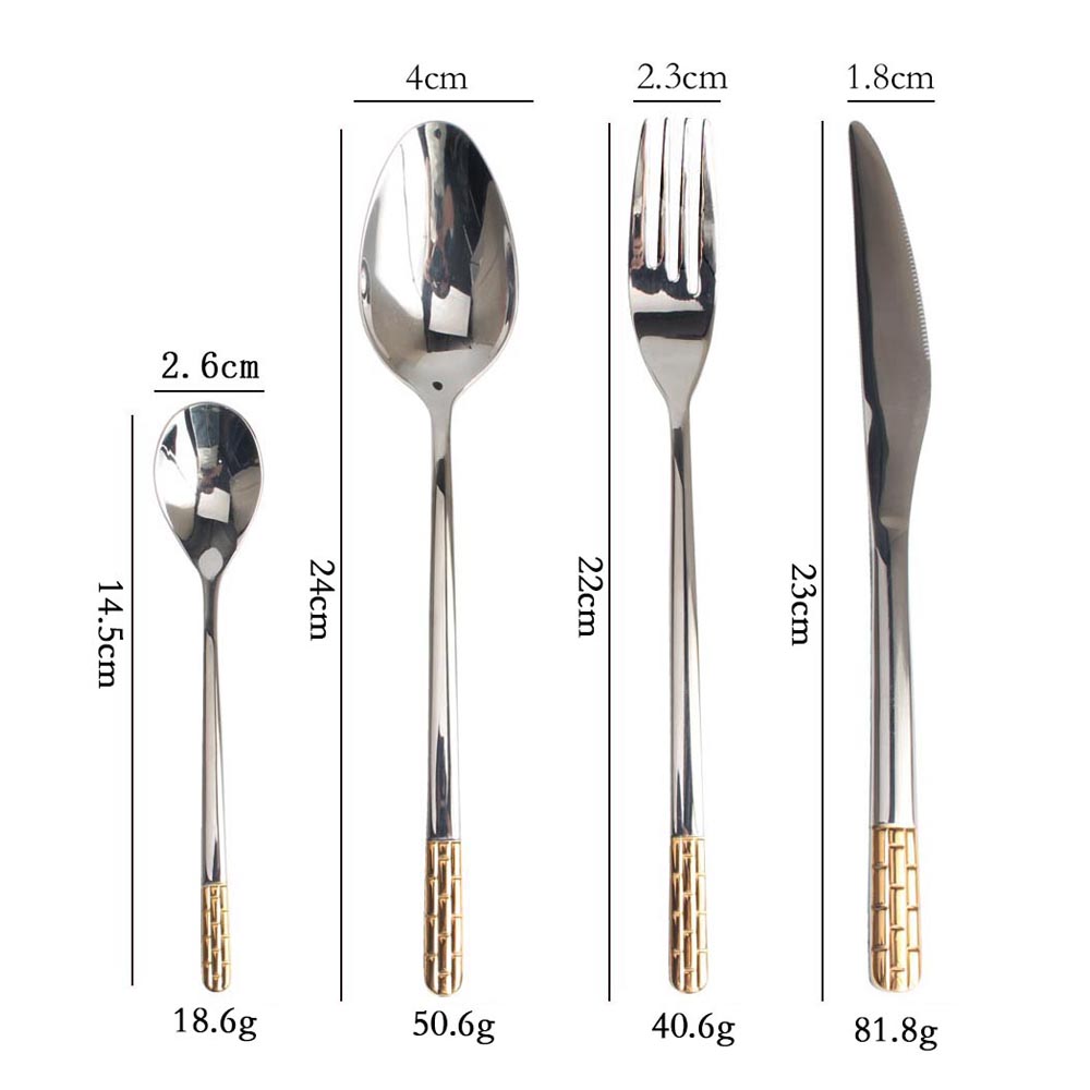 Mirror Polished,Dishwasher Safe Gold Accent 4-pcs Set Stainless Steel Flatware set — 2