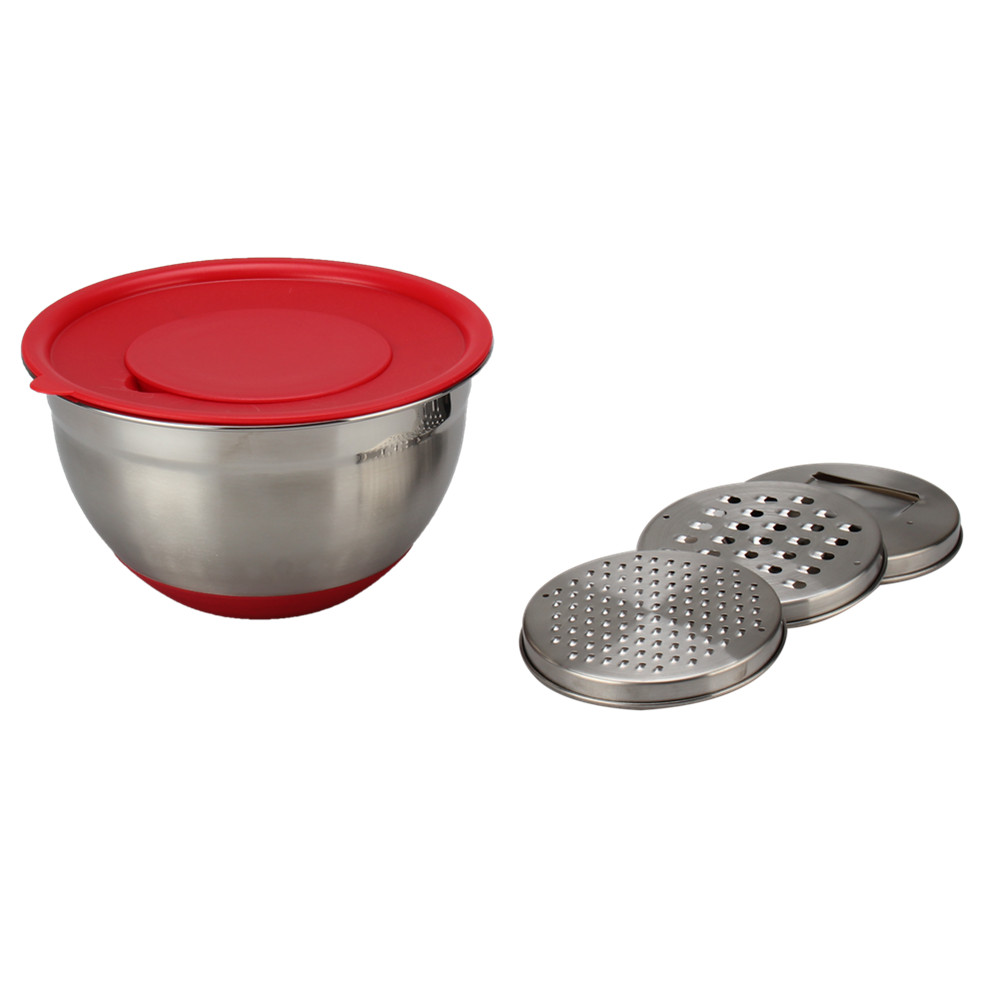 Stainless Steel Mixing Bowls, Non Slip Silicone Base Bowls With 3pcs Graters