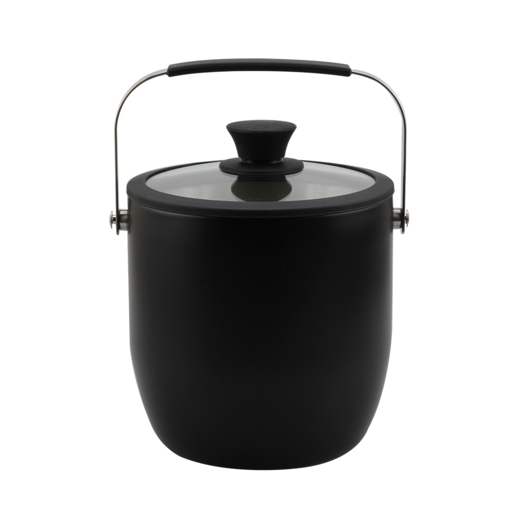 Stainless Steel Double Wall Insulating Ice Bucket, With Tempered Glass Lid — product information