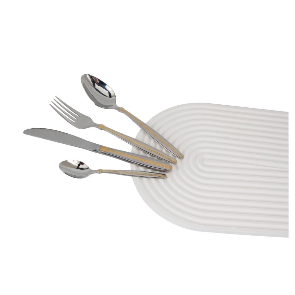 4-pcs Set Stainless Steel  Mirror Polished Flatware set Dishwasher Safe (65, Gold Accent) — 3