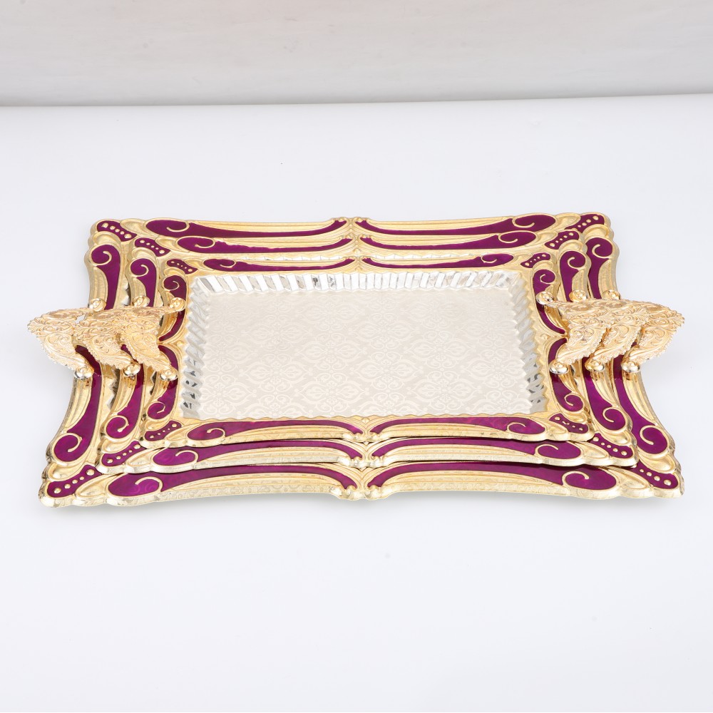 Round Side Rectangular Iron Tray Pattern Purple Drops — 5