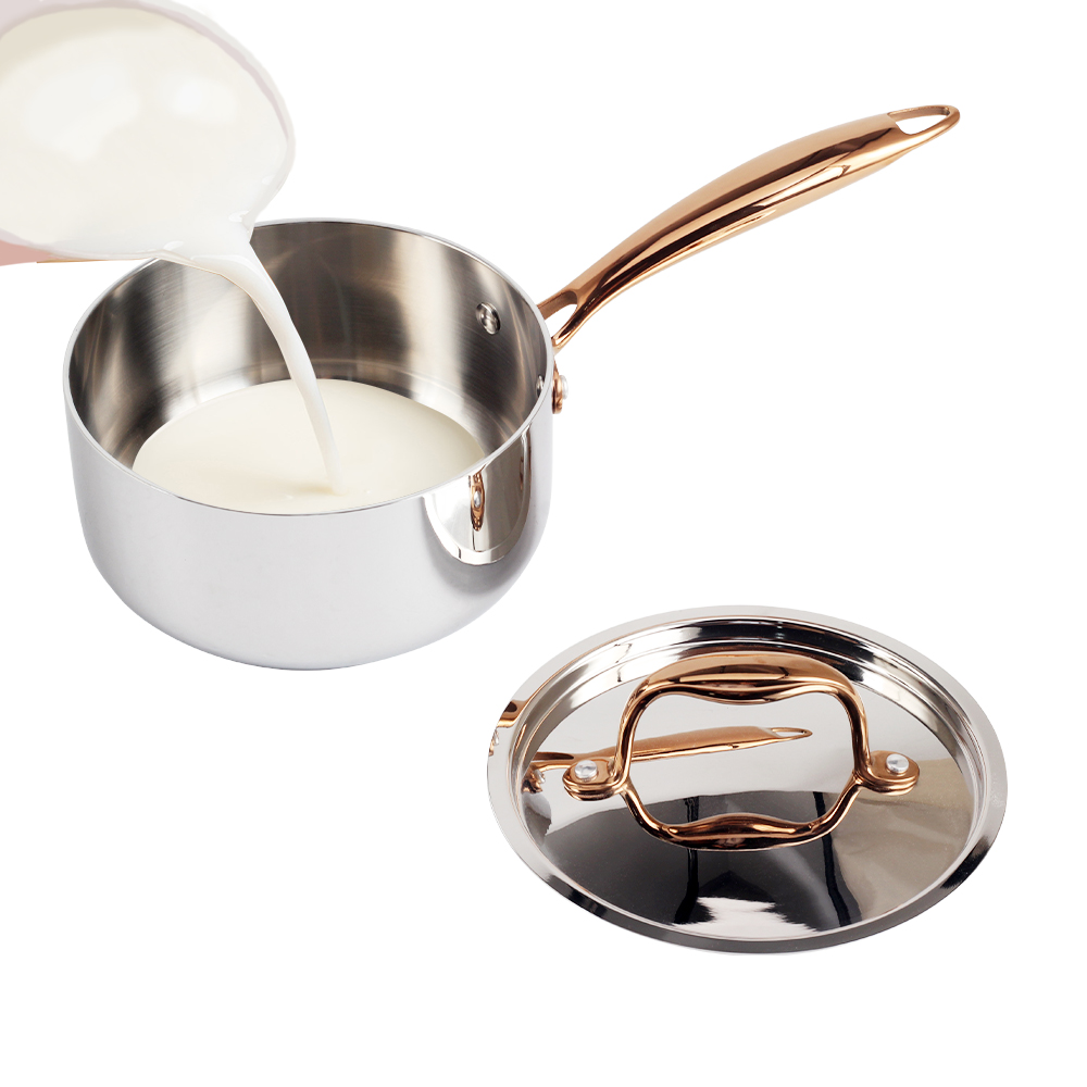 Whole-Clad Tri-Ply Stainless Steel Sauce Pan With Gold Handle — 7