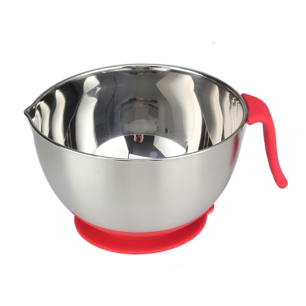 Stainless Steel Mixing Bowl With Suction Cup Silicone Bottom & Long Handle — product information