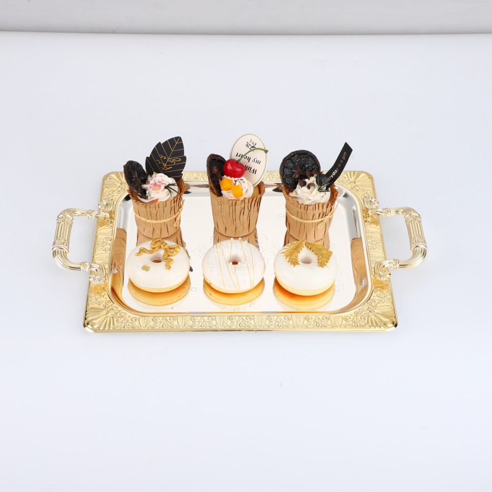 Rectangular Iron Gold Plated Serving Tray — product information
