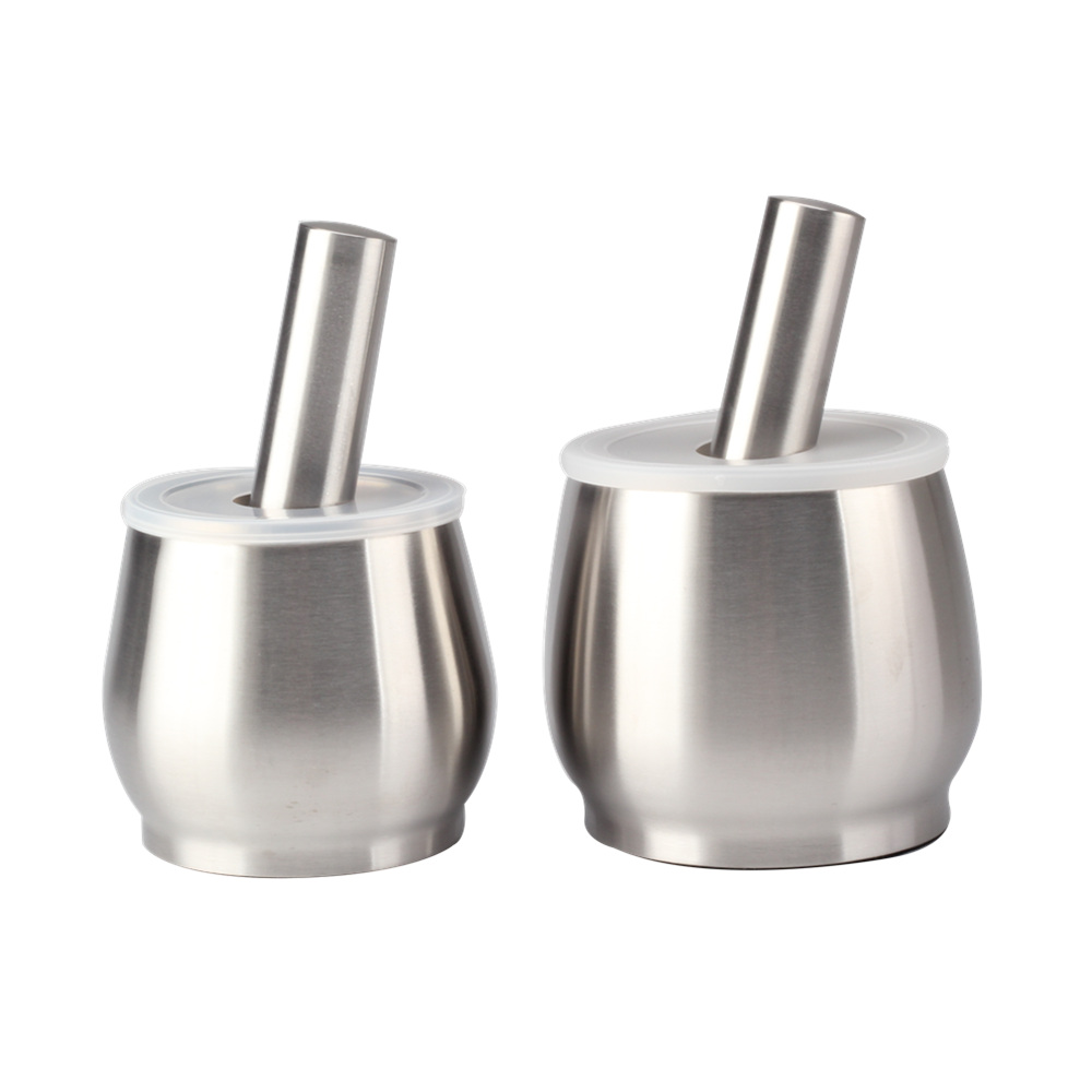 Food Safe Mortar and Pestle for Pills Spices Herbs with Lid,18/8 Steel Crusher Bowl