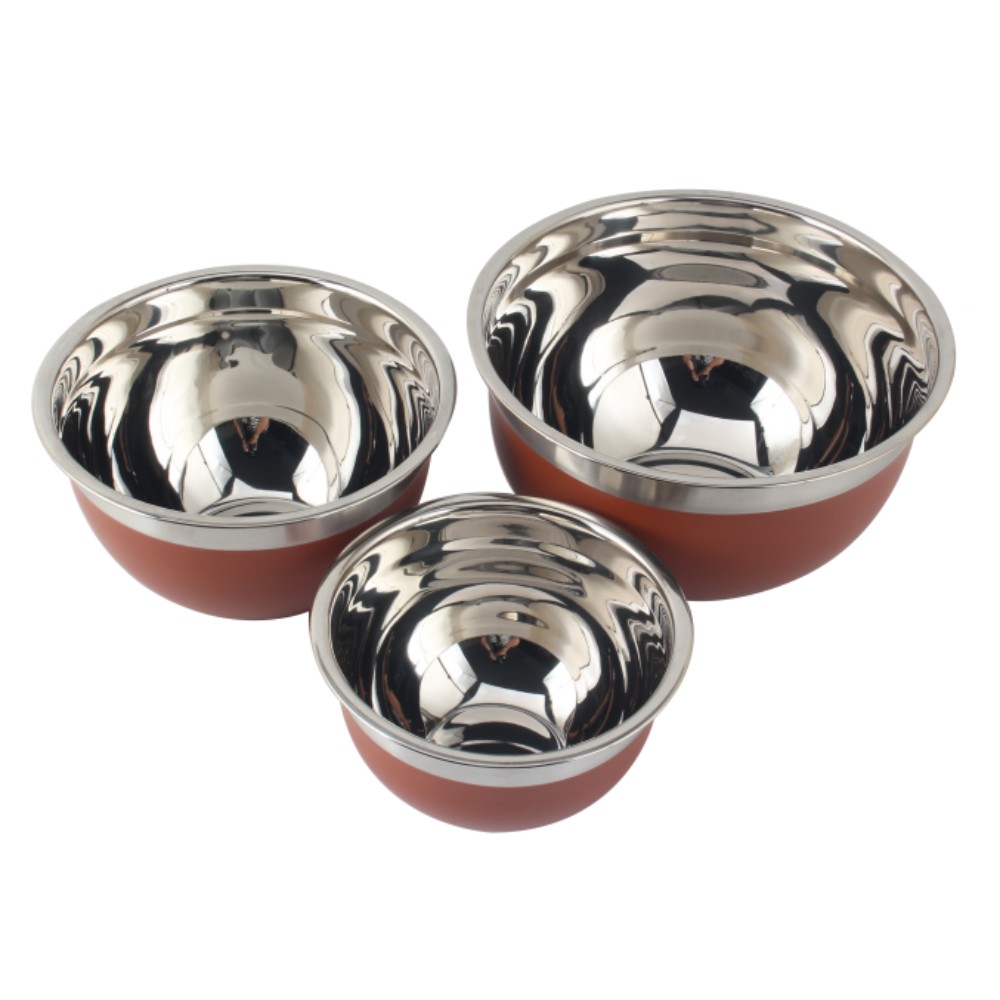 3size Brown Color Body Stainless Steel Mixing Bowl Set — 6
