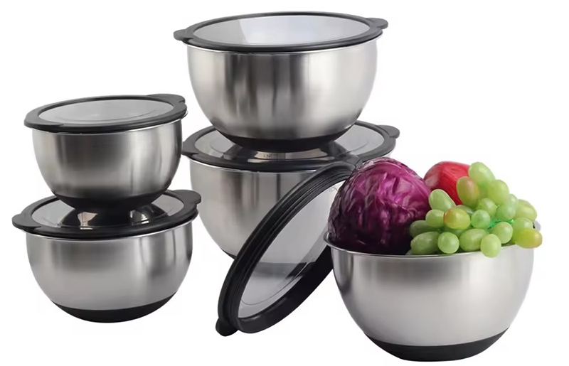 5size Stainless Steel Mixing Bowls With Transparent Lids Set — 6