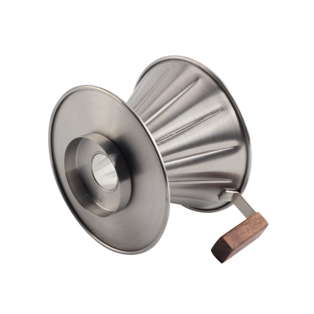 Walnut Wood Handle, Metal Reusable Drip Coffee Filter — product information