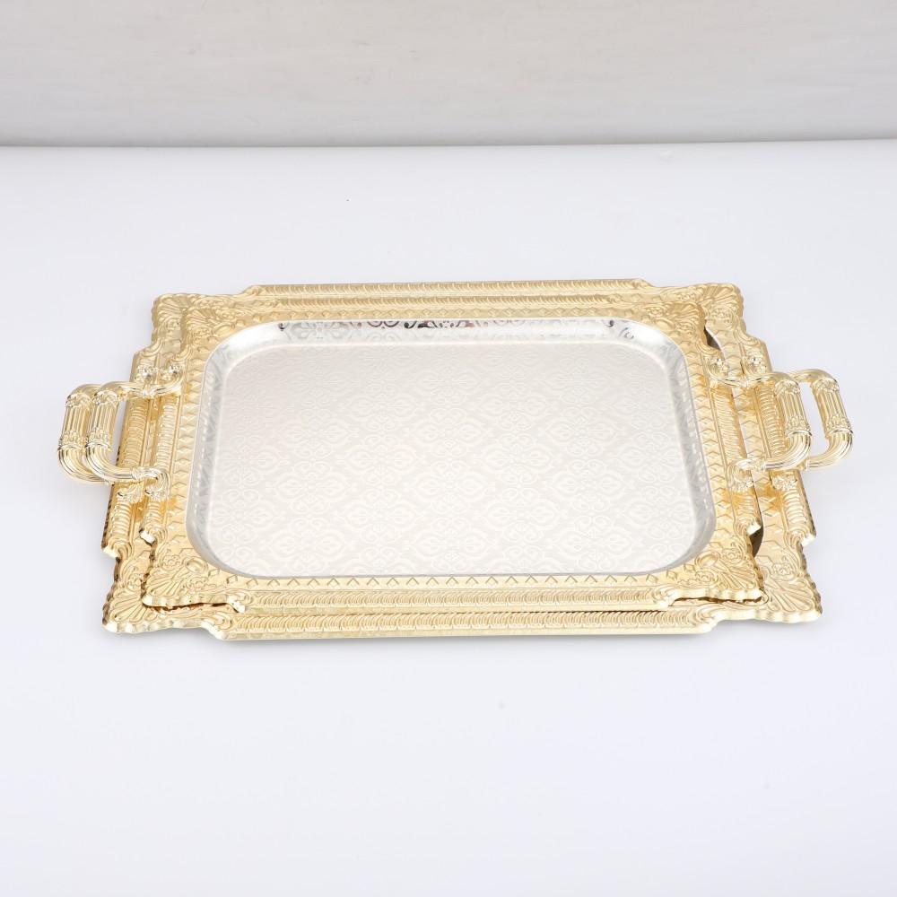 Metal Serving Tray, Rectangular Metal Serving Tray, Decorative Serving Platter — 3