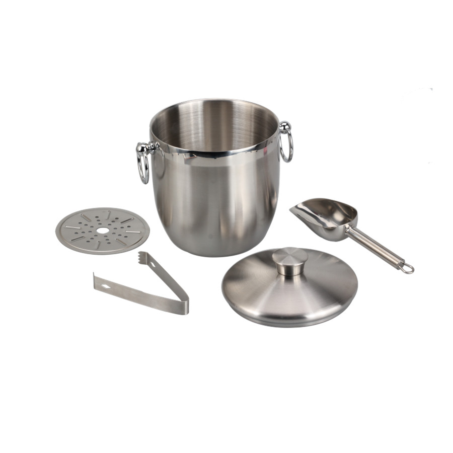 Stainless Steel Double Wall Ice Bucket, With Scoop — 3