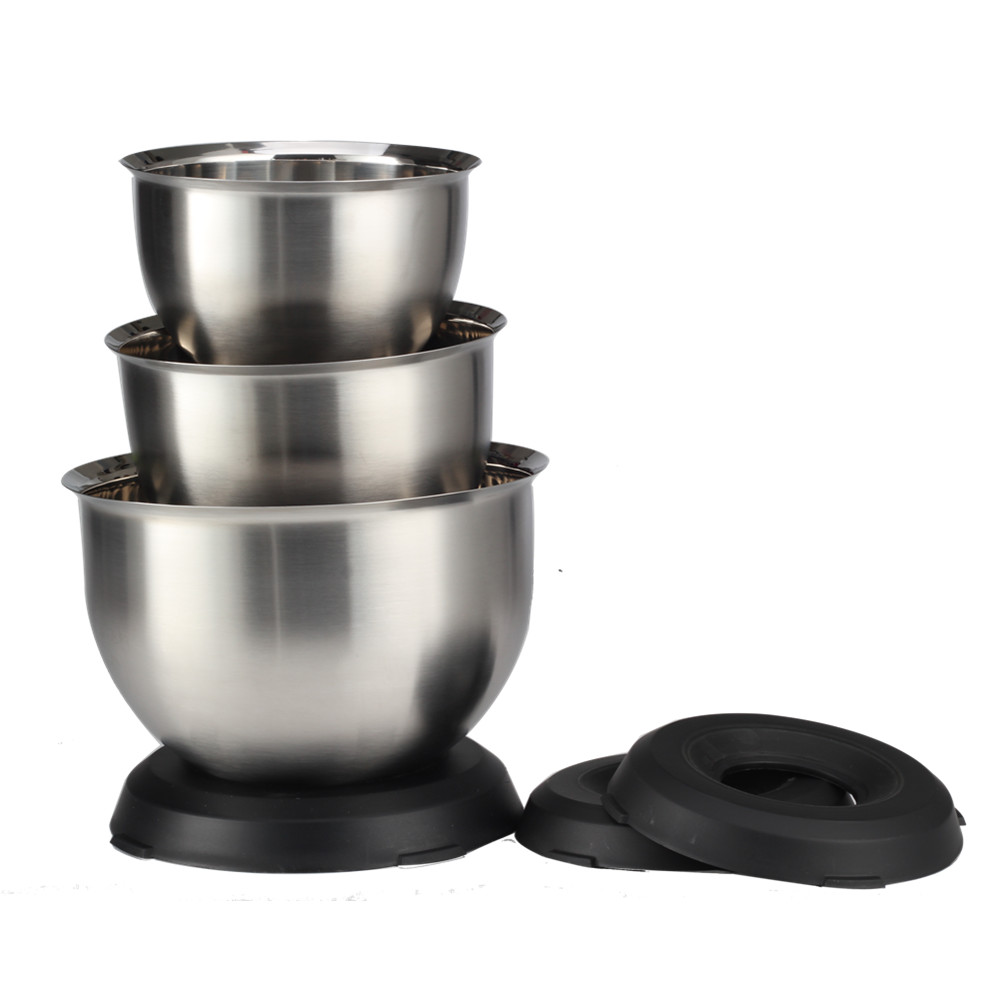 3 Sizes Stainless Steel Mixing Bowl Set With Silicon Base — 3