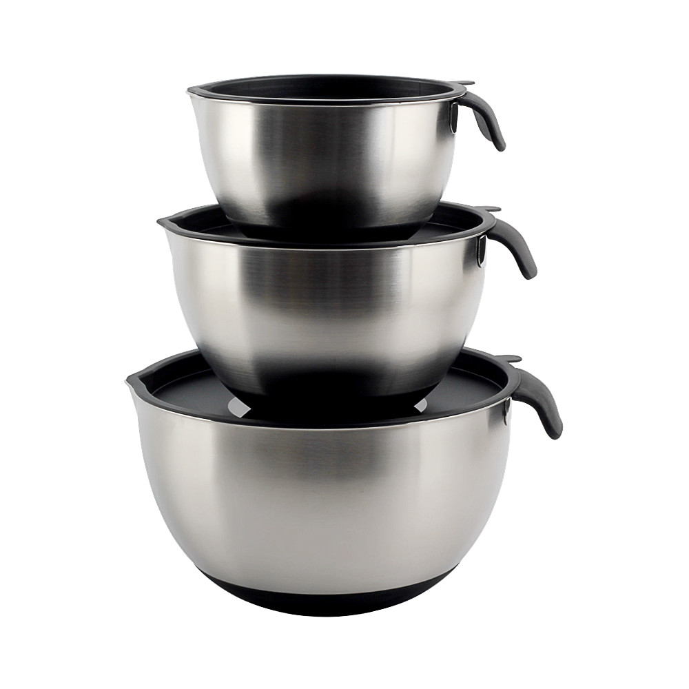 Stainless Steel Mixing Bowls With PE Lids, Non Slip Silicone Base Bowls With Handle — 2