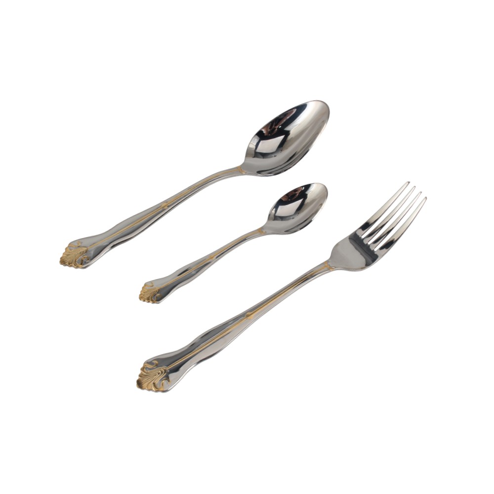 Service for 3, Fine Silverware Set (Gold Accent) Stainless Steel Flatware Set — 6