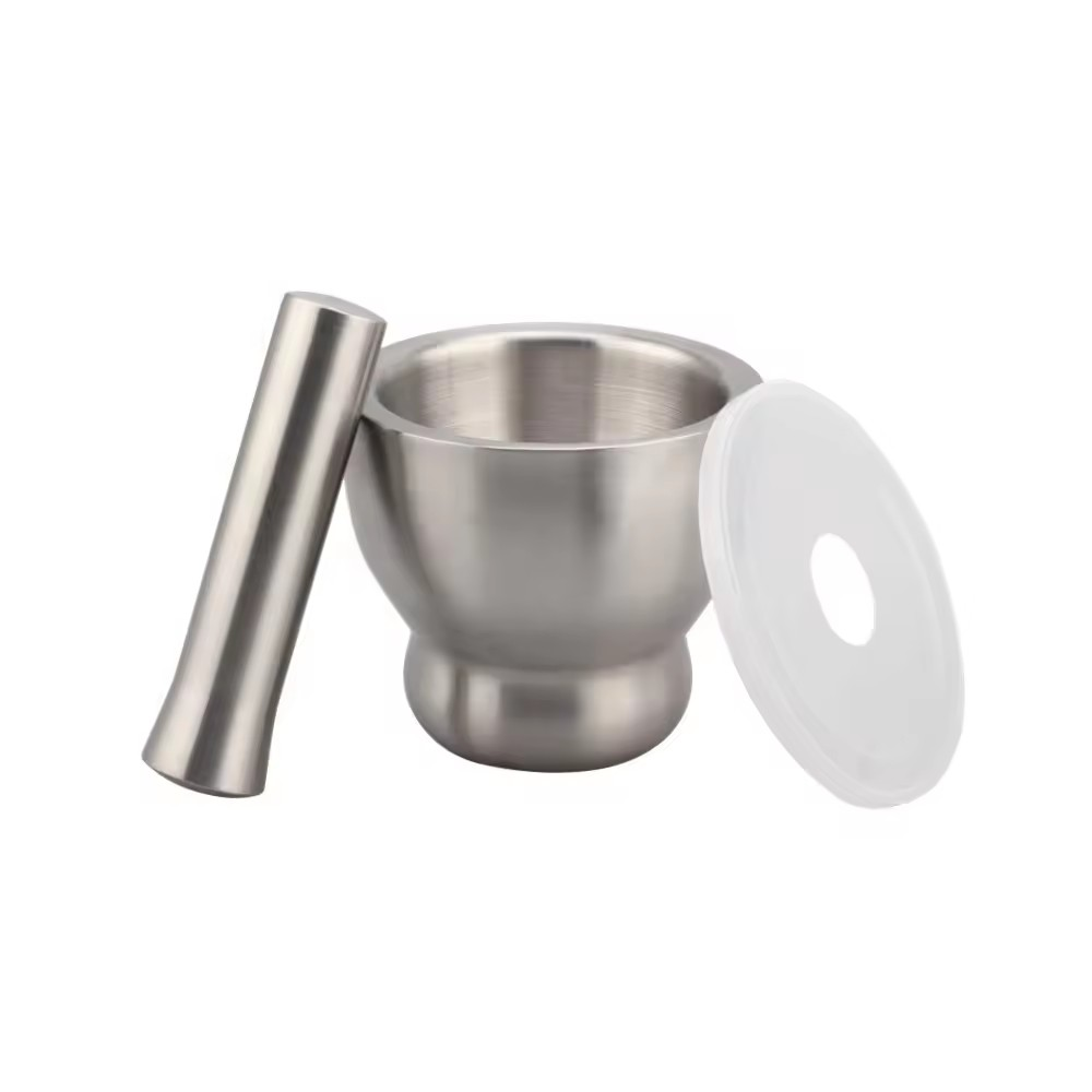 Stainless Steel Mortar and Pestle Set, Spices Grinder Pill Crusher with Silicone Protective Lid — product information