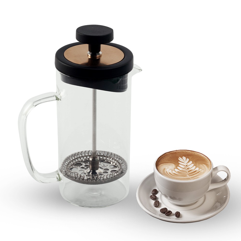 Stainless Steel Filter Plunger System & Durable Borosilicate Heat Resistant Coffee Press — product information